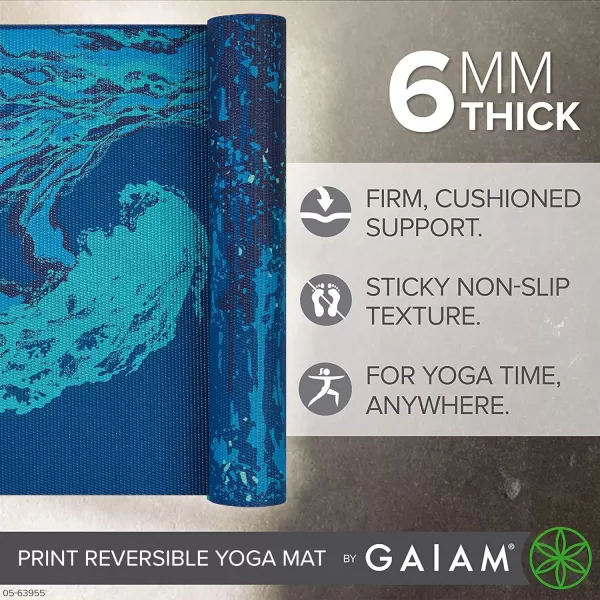 Gaiam Yoga Mat - Premium 6mm Print Reversible Extra Thick Non Slip Exercise &amp; Fitness Mat for All Types of Yoga, Pilates &amp; Floor Workouts 