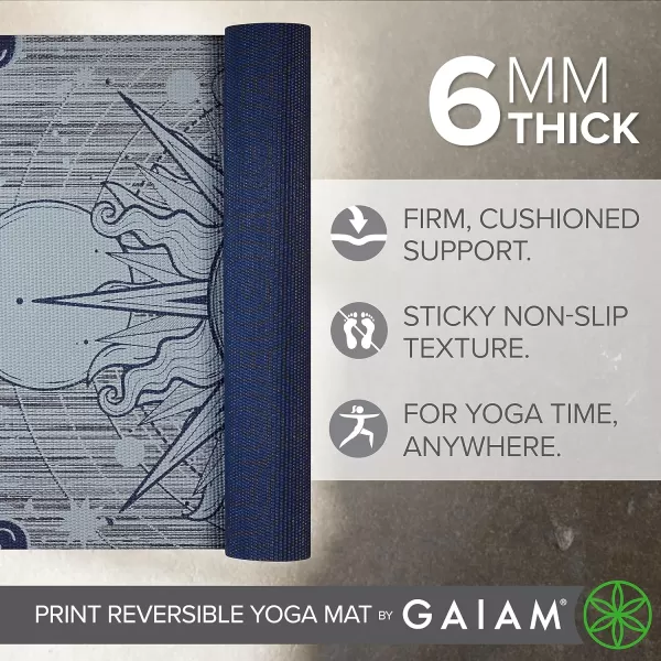 Gaiam Yoga Mat - Premium 6mm Print Reversible Extra Thick Non Slip Exercise &amp; Fitness Mat for All Types of Yoga, Pilates &amp; Floor Workouts 