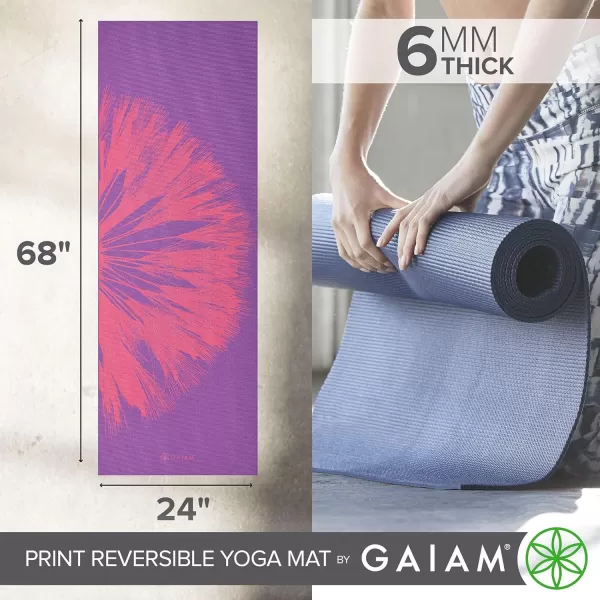 Gaiam Yoga Mat - Premium 6mm Print Reversible Extra Thick Non Slip Exercise &amp; Fitness Mat for All Types of Yoga, Pilates &amp; Floor Workouts 