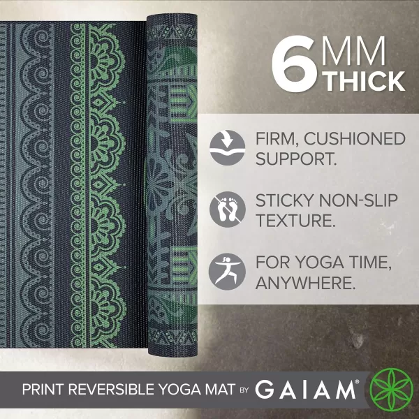 Gaiam Yoga Mat - Premium 6mm Print Reversible Extra Thick Non Slip Exercise &amp; Fitness Mat for All Types of Yoga, Pilates &amp; Floor Workouts 