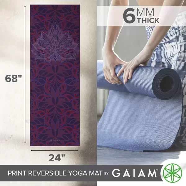 Gaiam Yoga Mat - Premium 6mm Print Reversible Extra Thick Non Slip Exercise &amp; Fitness Mat for All Types of Yoga, Pilates &amp; Floor Workouts 