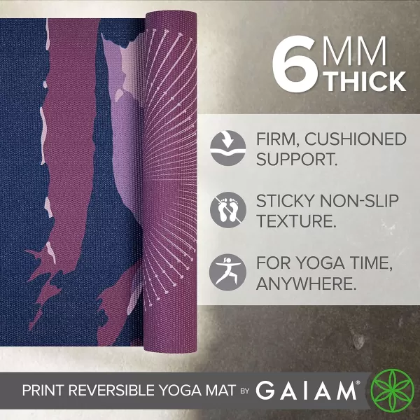 Gaiam Yoga Mat - Premium 6mm Print Reversible Extra Thick Non Slip Exercise &amp; Fitness Mat for All Types of Yoga, Pilates &amp; Floor Workouts 