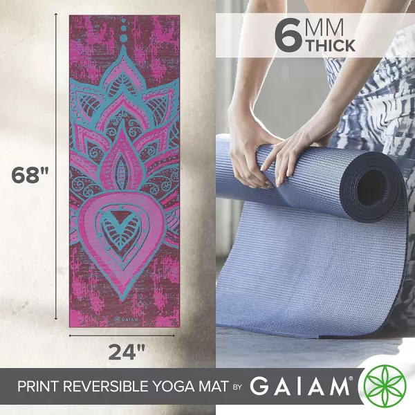 Gaiam Yoga Mat - Premium 6mm Print Reversible Extra Thick Non Slip Exercise &amp; Fitness Mat for All Types of Yoga, Pilates &amp; Floor Workouts 