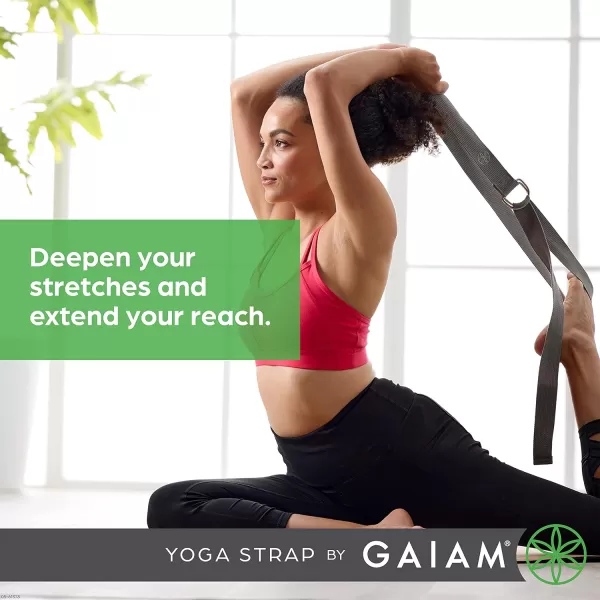 Gaiam Yoga Strap Premium Athletic Stretch Band with Adjustable Metal D-Ring Buckle Loop | Exercise &amp; Fitness Stretching for Yoga, Pilates, Physical Therapy, Dance, Gym Workouts