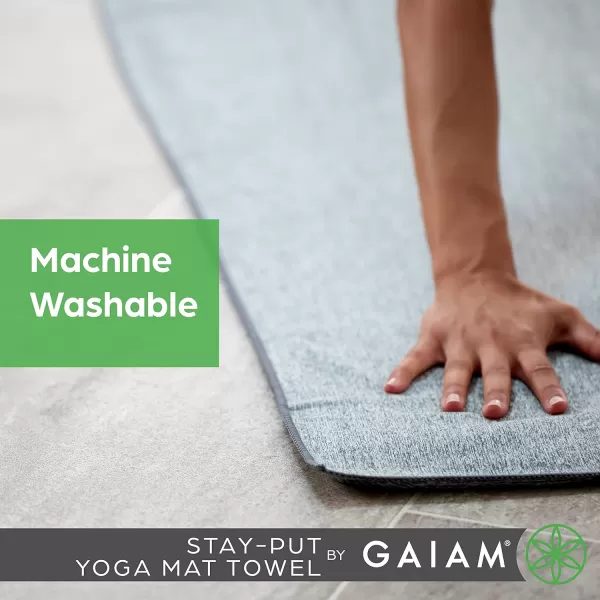 Gaiam Yoga Towel - Mat Sized Active Dry Non Slip Moisture Wicking Sweat Absorbent Microfiber Hot Yoga Towel for Women &amp; Men | Stay-Put Corner Pockets 