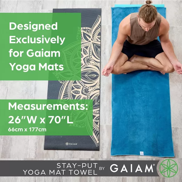 Gaiam Yoga Towel - Mat Sized Active Dry Non Slip Moisture Wicking Sweat Absorbent Microfiber Hot Yoga Towel for Women &amp; Men | Stay-Put Corner Pockets 