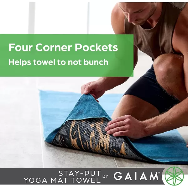 Gaiam Yoga Towel - Mat Sized Active Dry Non Slip Moisture Wicking Sweat Absorbent Microfiber Hot Yoga Towel for Women &amp; Men | Stay-Put Corner Pockets 