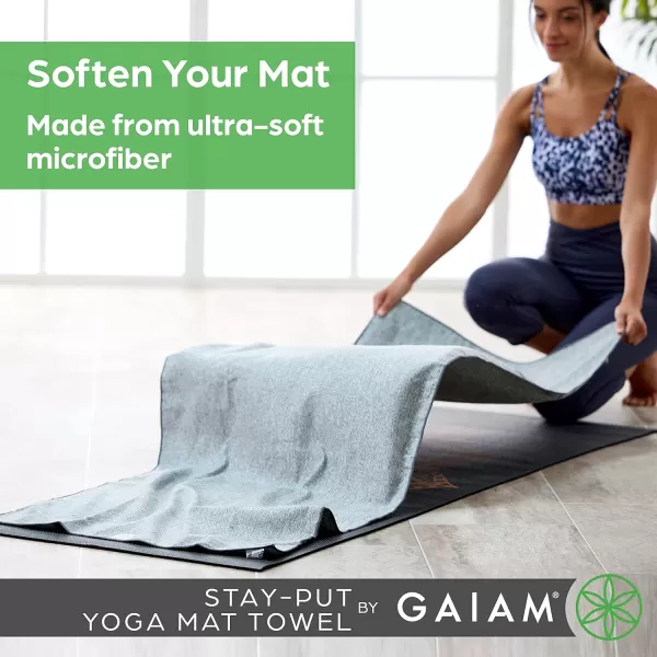 Gaiam Yoga Towel - Mat Sized Active Dry Non Slip Moisture Wicking Sweat Absorbent Microfiber Hot Yoga Towel for Women &amp; Men | Stay-Put Corner Pockets 