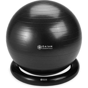 imageGaiam Essentials Balance Ball ampamp Base Kit 65cm Yoga Ball Chair Exercise Ball with Inflatable Ring Base for Home or Office Desk Includes Air PumpBlack