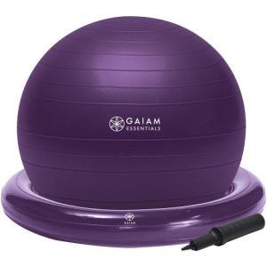 imageGaiam Essentials Balance Ball ampamp Base Kit 65cm Yoga Ball Chair Exercise Ball with Inflatable Ring Base for Home or Office Desk Includes Air PumpPurple