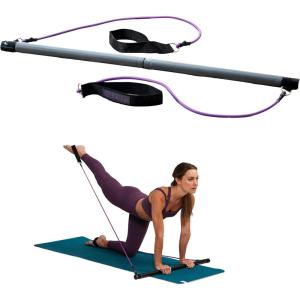 imageGaiam Restore Pilates Bar Reformer Kit  Home Fitness Equipment for Total Body Workout  Includes Bar Two 30Inch Resistance Band Cords with Attached Foot Strap Loops  Exercise Guide Included
