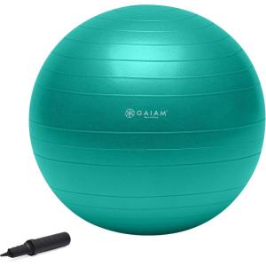 imageGaiam Total Body Exercise Balance Stability Yoga Ball AntiBurst with Air Pump for Home Office Chair and Fitness  Various SizesGreen