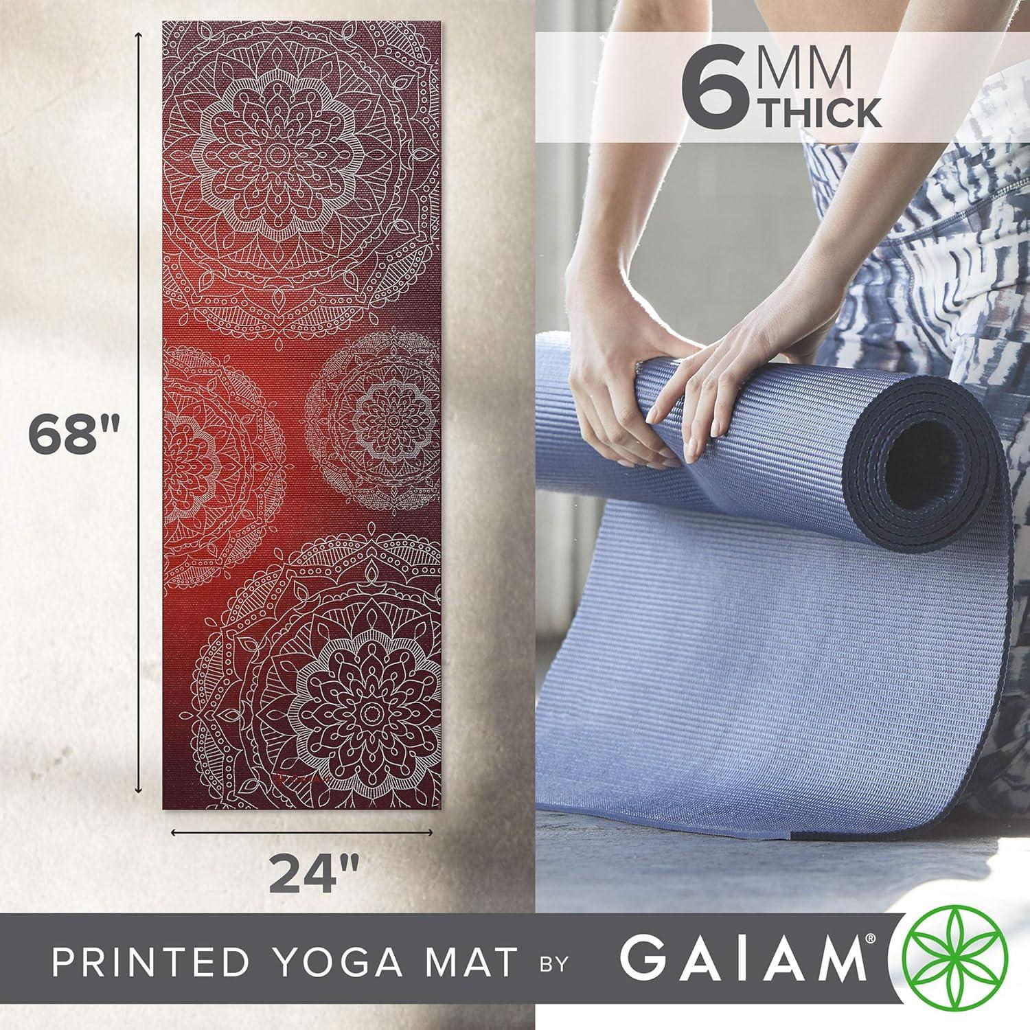 imageGaiam Yoga Mat  Premium 6mm Print Extra Thick Non Slip Exercise ampamp Fitness Mat for All Types of Yoga Pilates ampamp Floor Workouts 68quotL x 24quotW x 6mm ThickMetallic Sunset