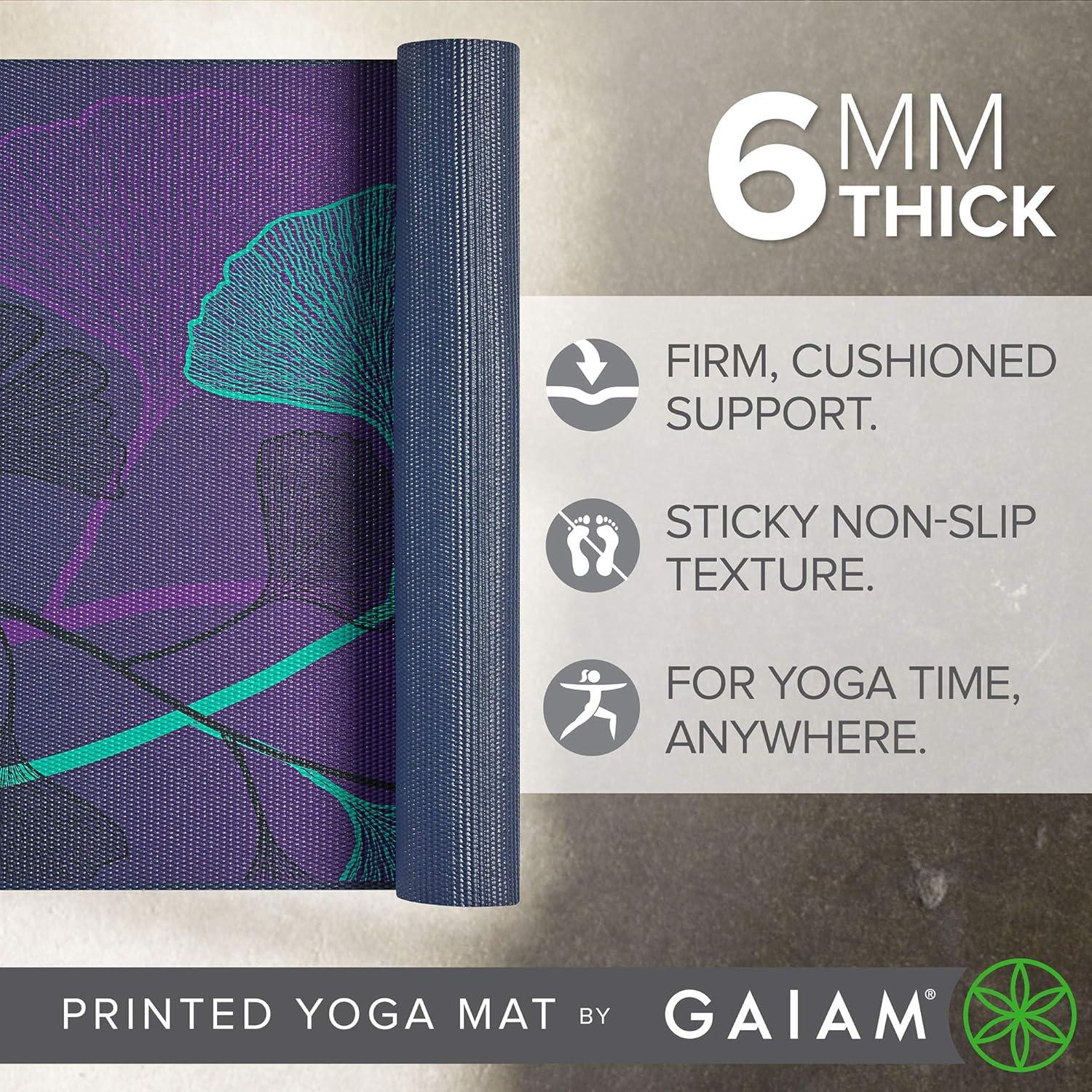 imageGaiam Yoga Mat  Premium 6mm Print Extra Thick Non Slip Exercise ampamp Fitness Mat for All Types of Yoga Pilates ampamp Floor Workouts 68quotL x 24quotW x 6mm ThickLily Shadows