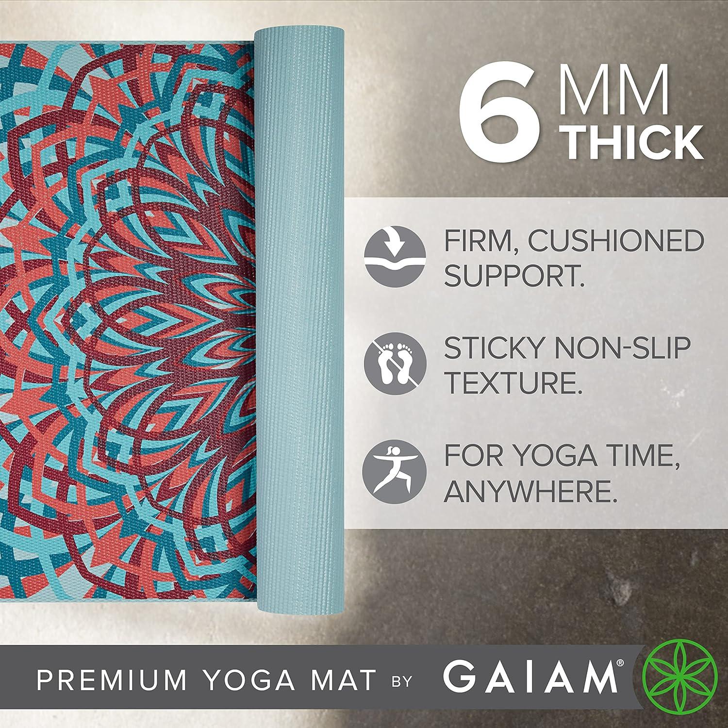 imageGaiam Yoga Mat  Premium 6mm Print Extra Thick Non Slip Exercise ampamp Fitness Mat for All Types of Yoga Pilates ampamp Floor Workouts 68quotL x 24quotW x 6mm ThickSantorini
