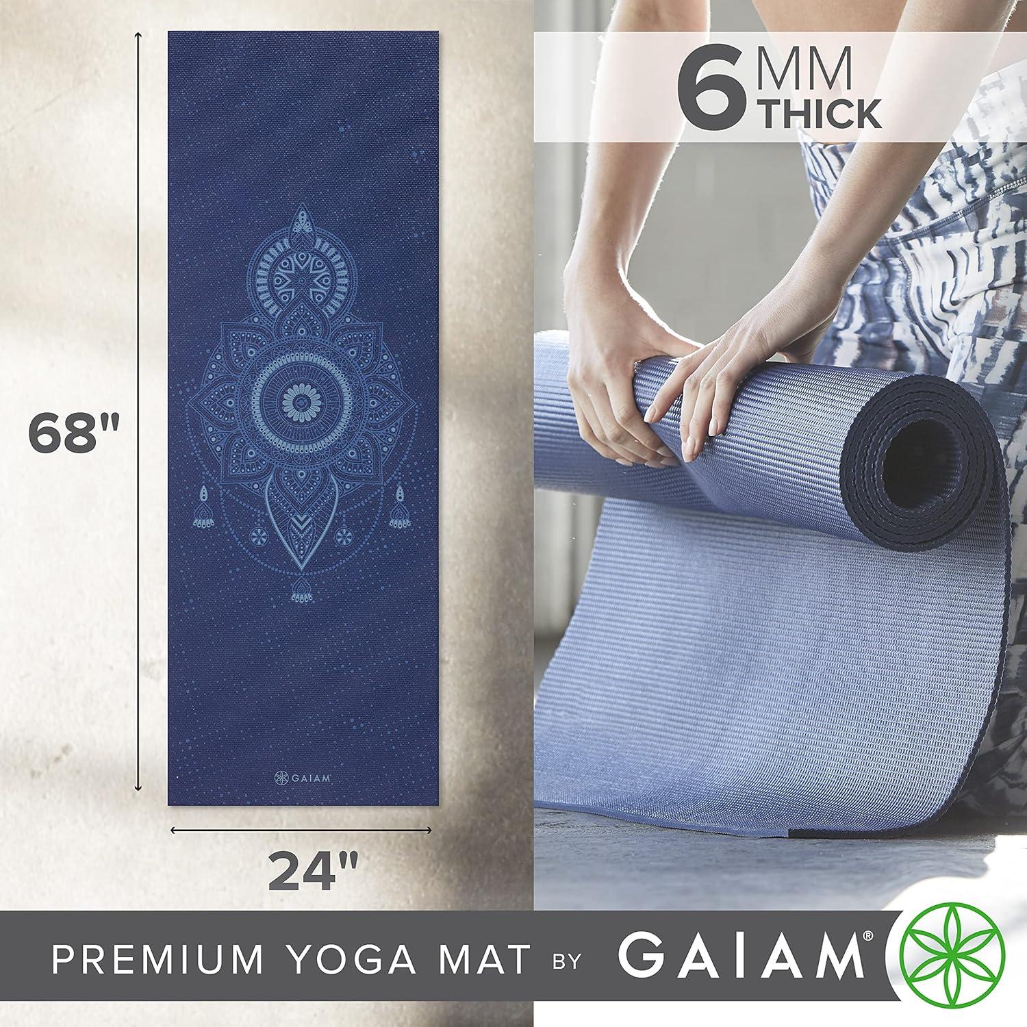 imageGaiam Yoga Mat  Premium 6mm Print Extra Thick Non Slip Exercise ampamp Fitness Mat for All Types of Yoga Pilates ampamp Floor Workouts 68quotL x 24quotW x 6mm ThickCelestial Blue