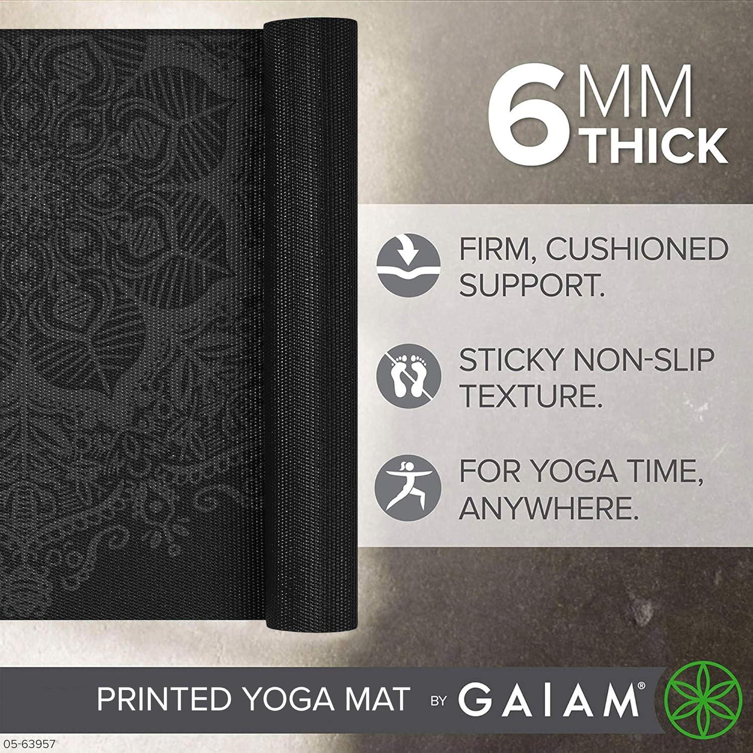imageGaiam Yoga Mat  Premium 6mm Print Extra Thick Non Slip Exercise ampamp Fitness Mat for All Types of Yoga Pilates ampamp Floor Workouts 68quotL x 24quotW x 6mm ThickMidnight Mandala