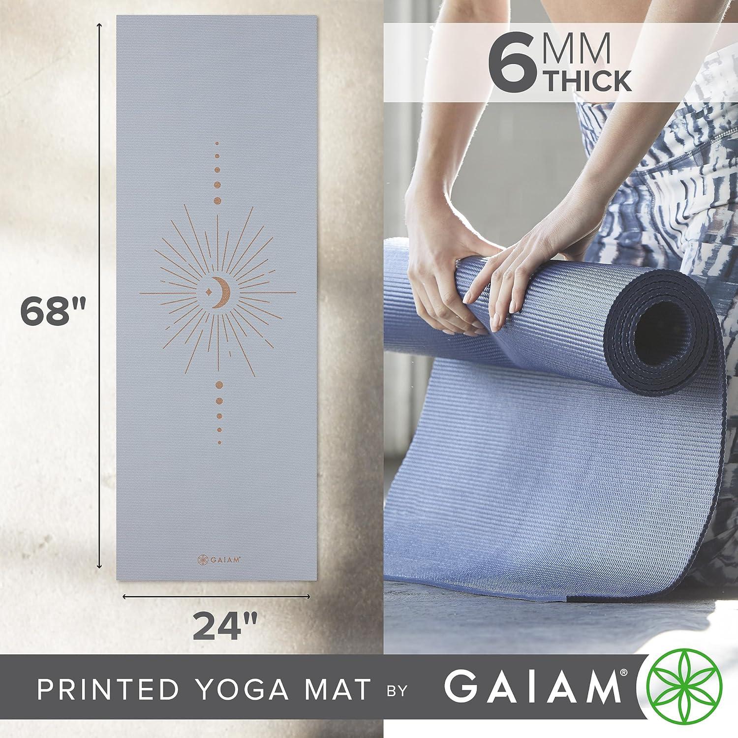 imageGaiam Yoga Mat  Premium 6mm Print Extra Thick Non Slip Exercise ampamp Fitness Mat for All Types of Yoga Pilates ampamp Floor Workouts 68quotL x 24quotW x 6mm ThickViolet Vision