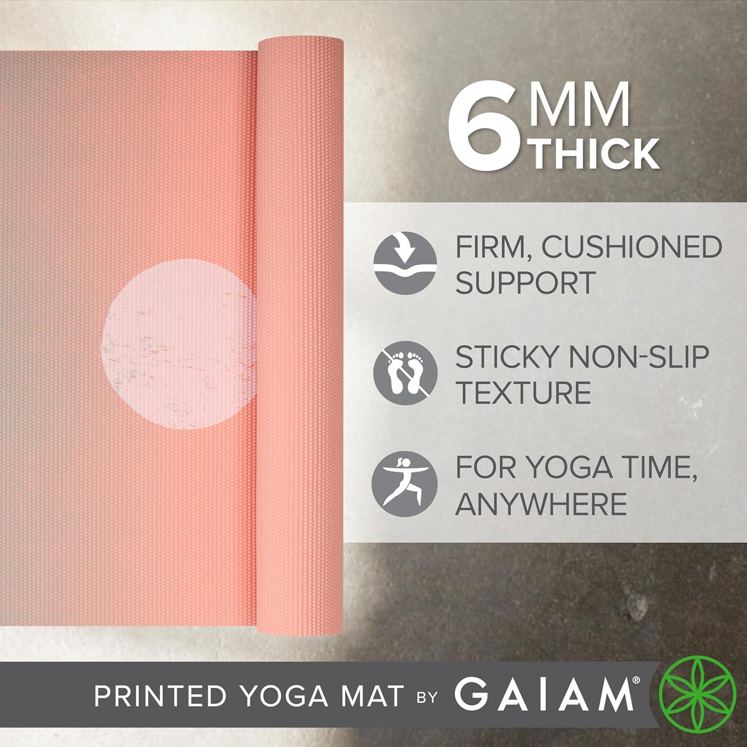 imageGaiam Yoga Mat  Premium 6mm Print Extra Thick Non Slip Exercise ampamp Fitness Mat for All Types of Yoga Pilates ampamp Floor Workouts 68quotL x 24quotW x 6mm ThickPastel Moon Phases