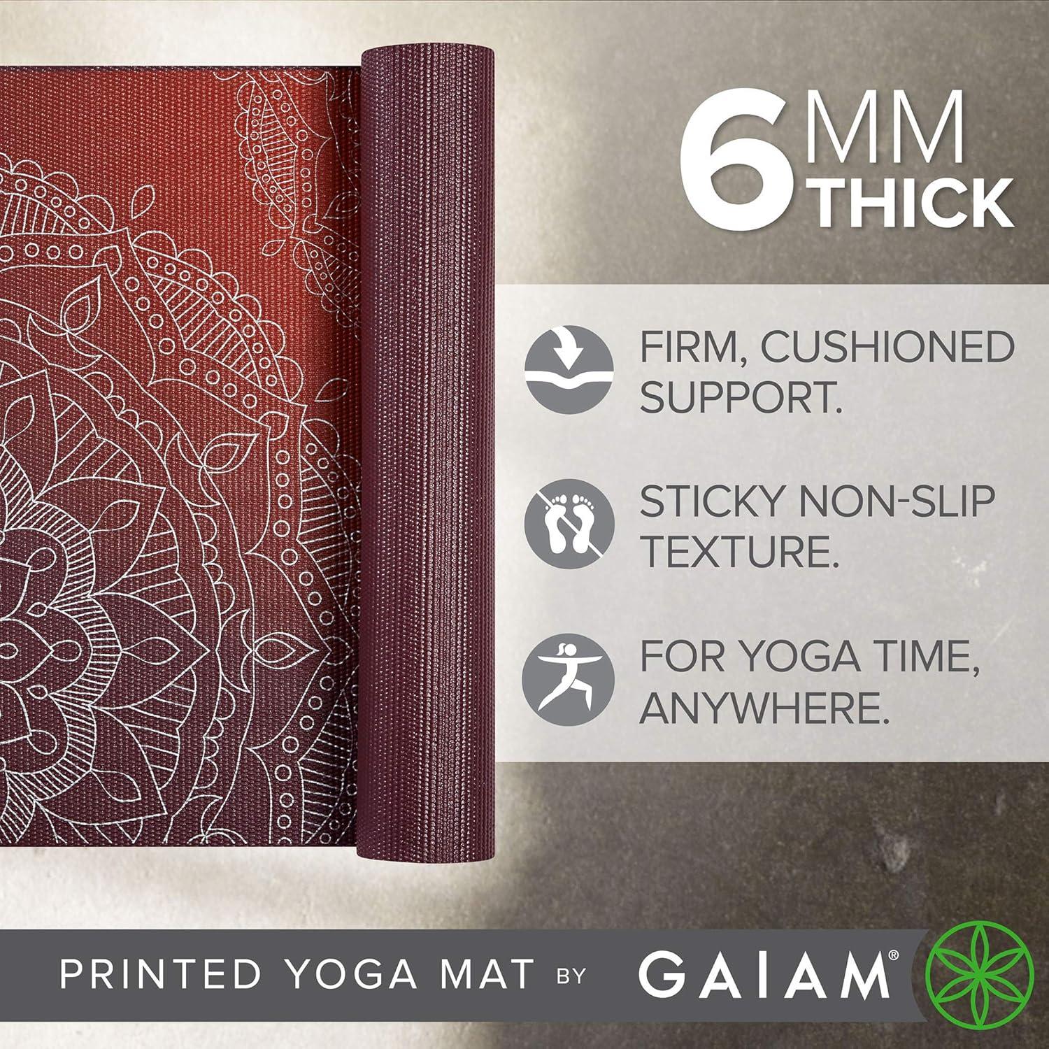 imageGaiam Yoga Mat  Premium 6mm Print Extra Thick Non Slip Exercise ampamp Fitness Mat for All Types of Yoga Pilates ampamp Floor Workouts 68quotL x 24quotW x 6mm ThickMetallic Sunset