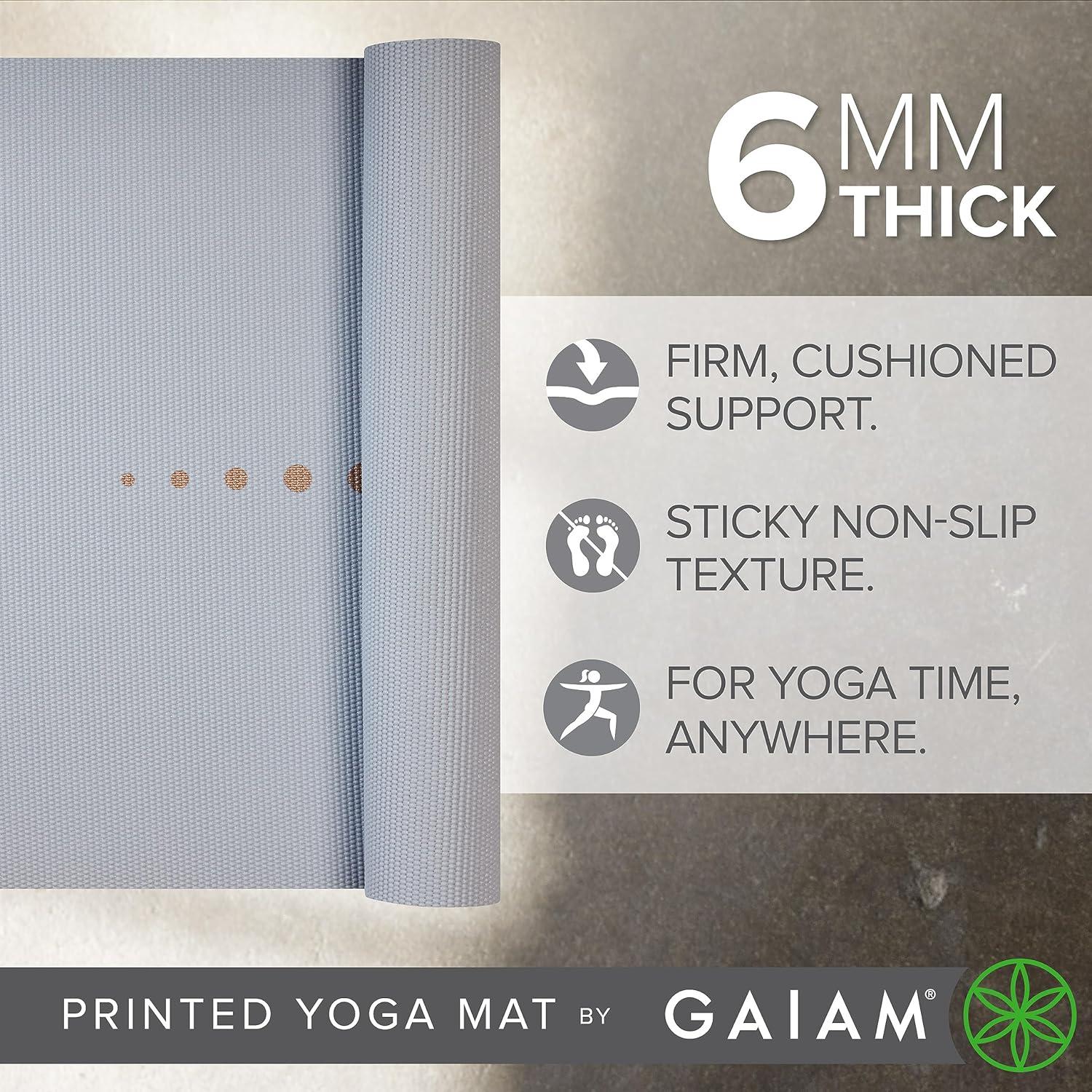 imageGaiam Yoga Mat  Premium 6mm Print Extra Thick Non Slip Exercise ampamp Fitness Mat for All Types of Yoga Pilates ampamp Floor Workouts 68quotL x 24quotW x 6mm ThickViolet Vision