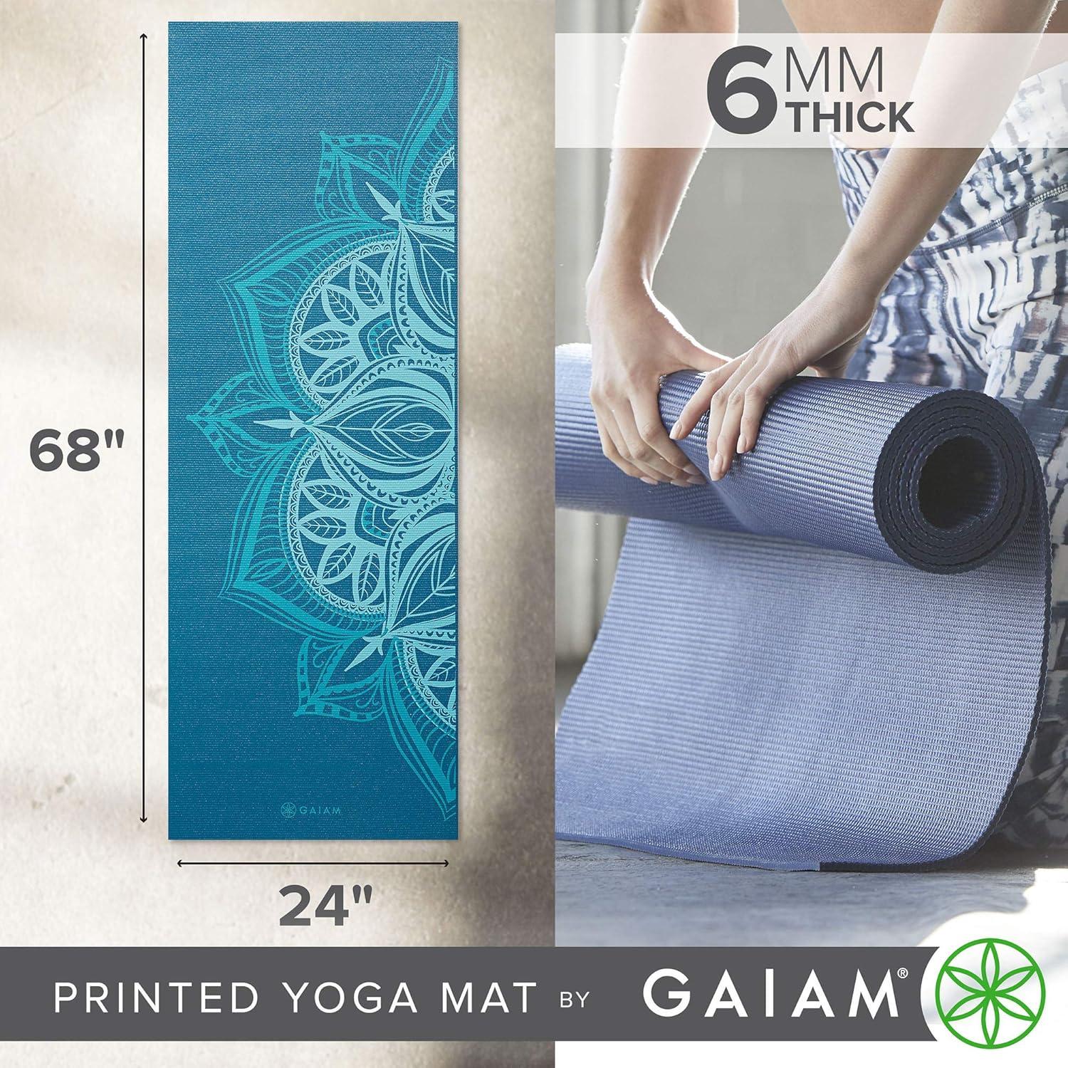 imageGaiam Yoga Mat  Premium 6mm Print Extra Thick Non Slip Exercise ampamp Fitness Mat for All Types of Yoga Pilates ampamp Floor Workouts 68quotL x 24quotW x 6mm ThickIndigo Point