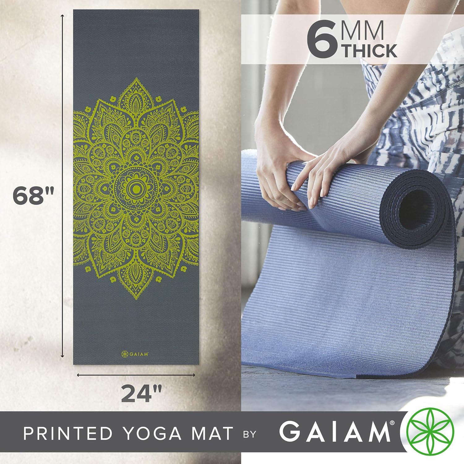 imageGaiam Yoga Mat  Premium 6mm Print Extra Thick Non Slip Exercise ampamp Fitness Mat for All Types of Yoga Pilates ampamp Floor Workouts 68quotL x 24quotW x 6mm ThickCitron Sundial