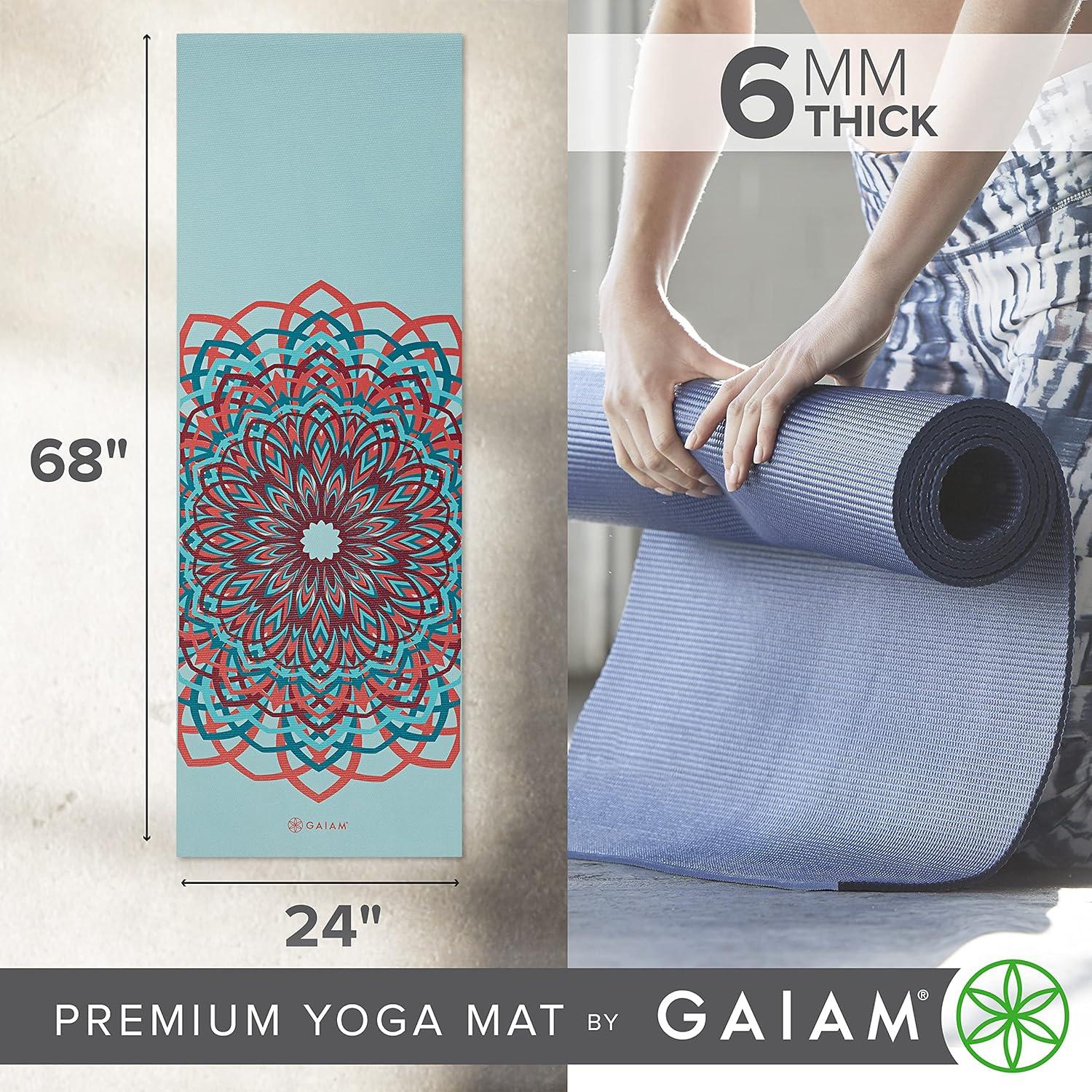 imageGaiam Yoga Mat  Premium 6mm Print Extra Thick Non Slip Exercise ampamp Fitness Mat for All Types of Yoga Pilates ampamp Floor Workouts 68quotL x 24quotW x 6mm ThickSantorini
