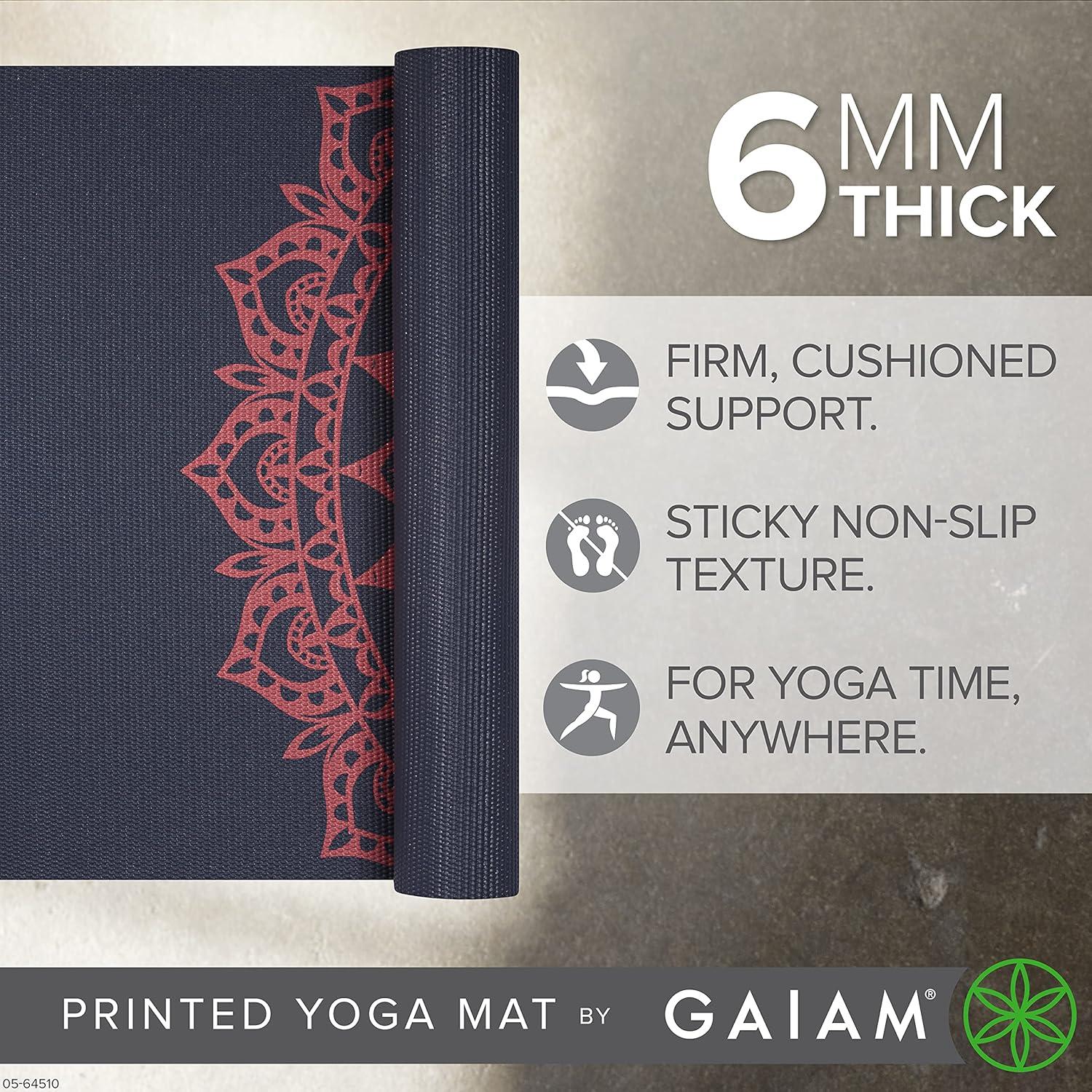 imageGaiam Yoga Mat  Premium 6mm Print Extra Thick Non Slip Exercise ampamp Fitness Mat for All Types of Yoga Pilates ampamp Floor Workouts 68quotL x 24quotW x 6mm ThickPink Marrakesh