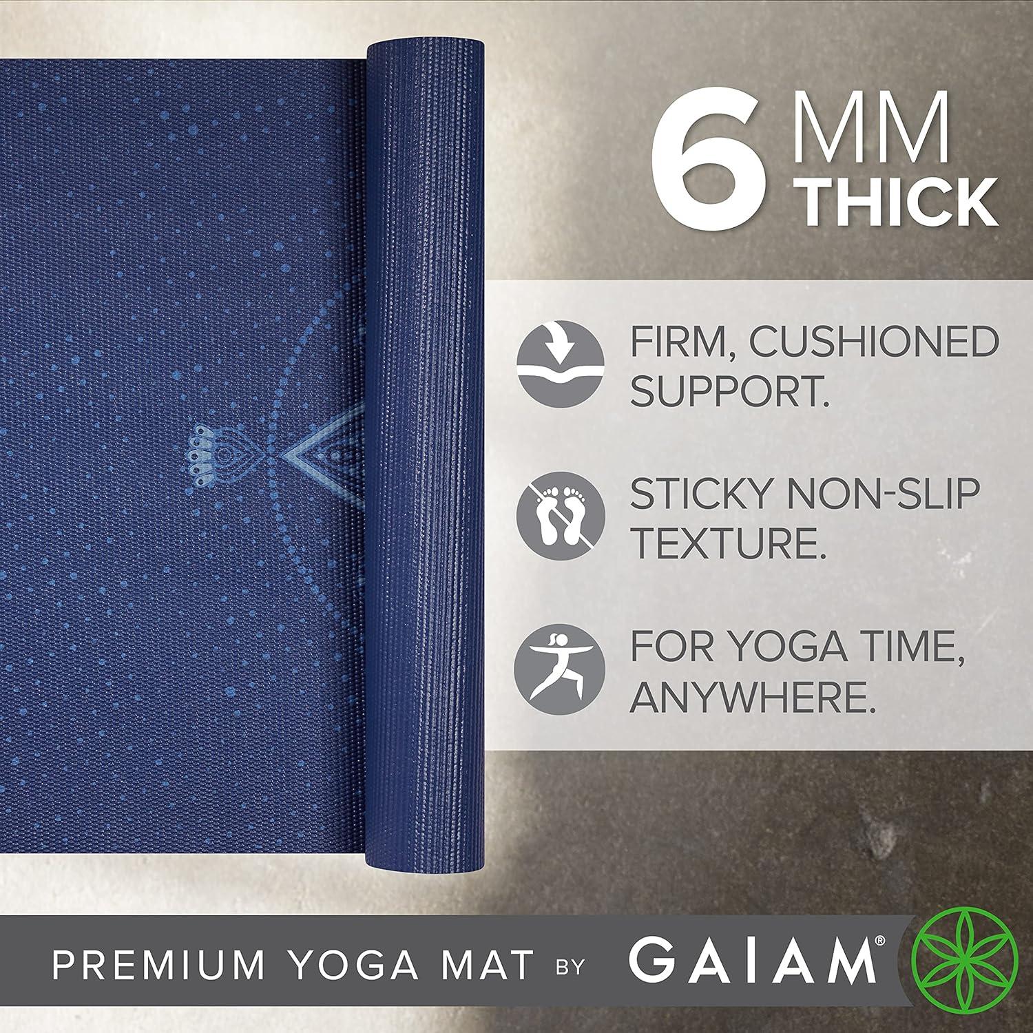 imageGaiam Yoga Mat  Premium 6mm Print Extra Thick Non Slip Exercise ampamp Fitness Mat for All Types of Yoga Pilates ampamp Floor Workouts 68quotL x 24quotW x 6mm ThickCelestial Blue