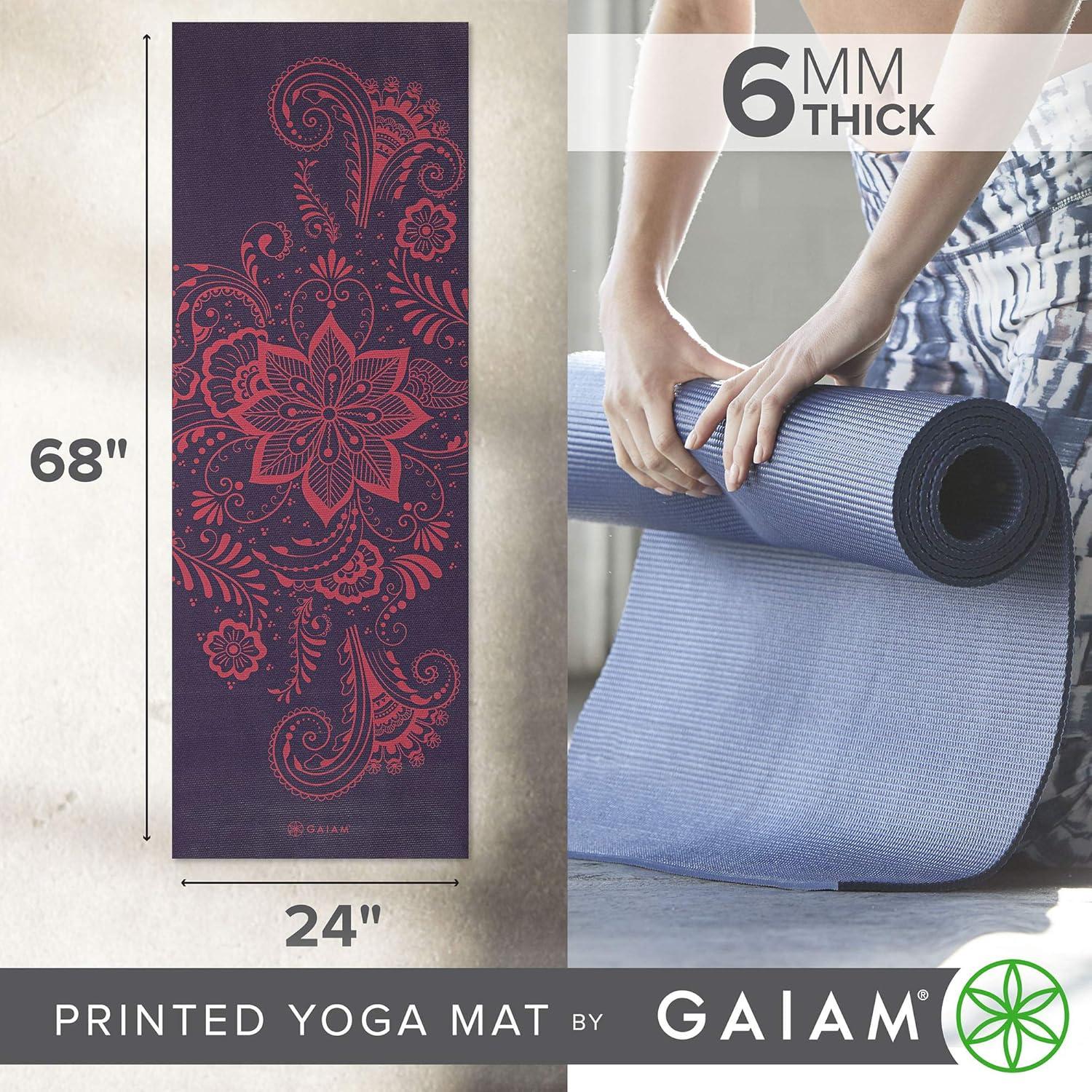 imageGaiam Yoga Mat  Premium 6mm Print Extra Thick Non Slip Exercise ampamp Fitness Mat for All Types of Yoga Pilates ampamp Floor Workouts 68quotL x 24quotW x 6mm ThickAubergine Swirl