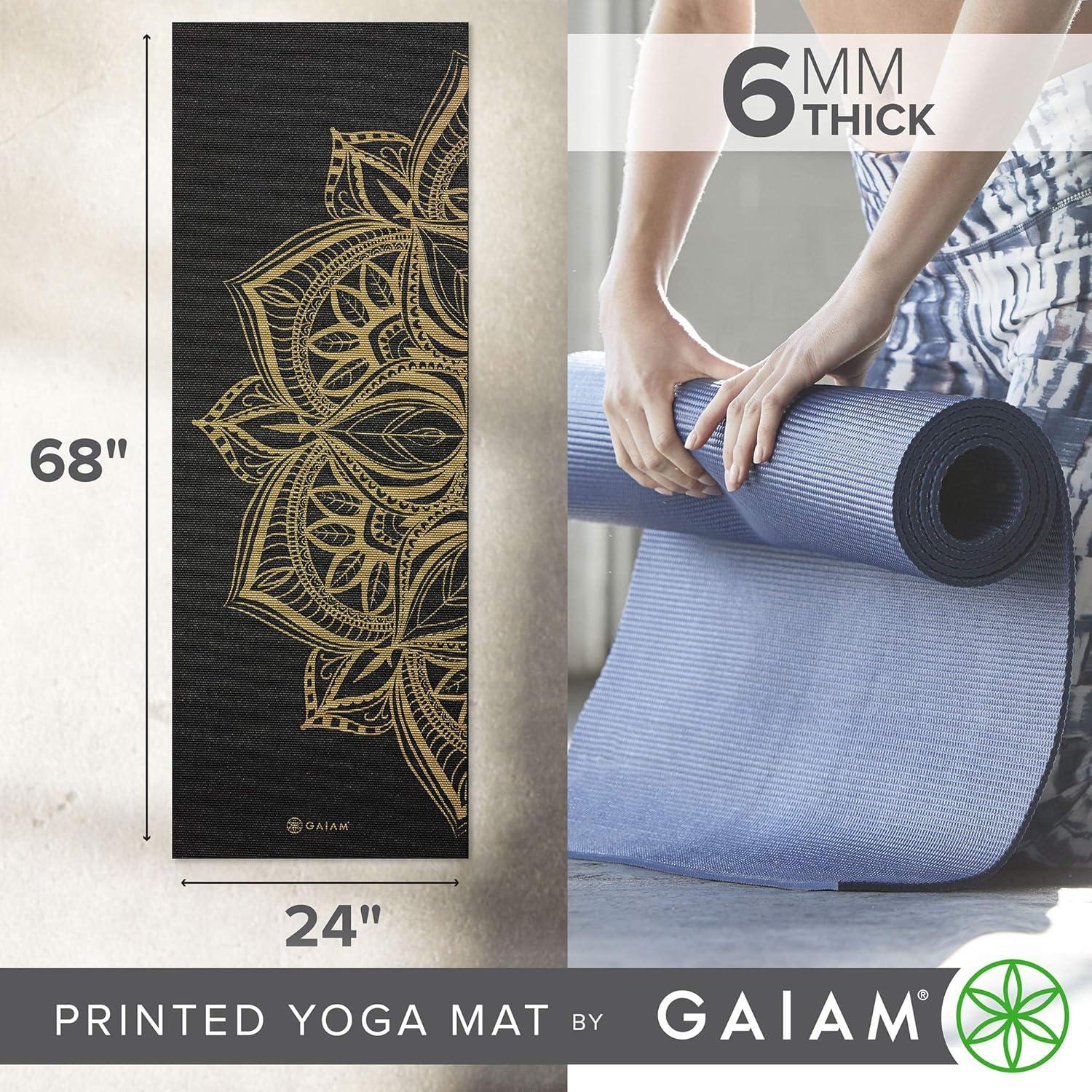 imageGaiam Yoga Mat  Premium 6mm Print Extra Thick Non Slip Exercise ampamp Fitness Mat for All Types of Yoga Pilates ampamp Floor Workouts 68quotL x 24quotW x 6mm ThickMetallic