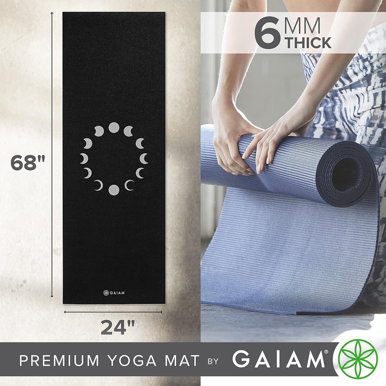 imageGaiam Yoga Mat  Premium 6mm Print Extra Thick Non Slip Exercise ampamp Fitness Mat for All Types of Yoga Pilates ampamp Floor Workouts 68quotL x 24quotW x 6mm ThickNew Moon