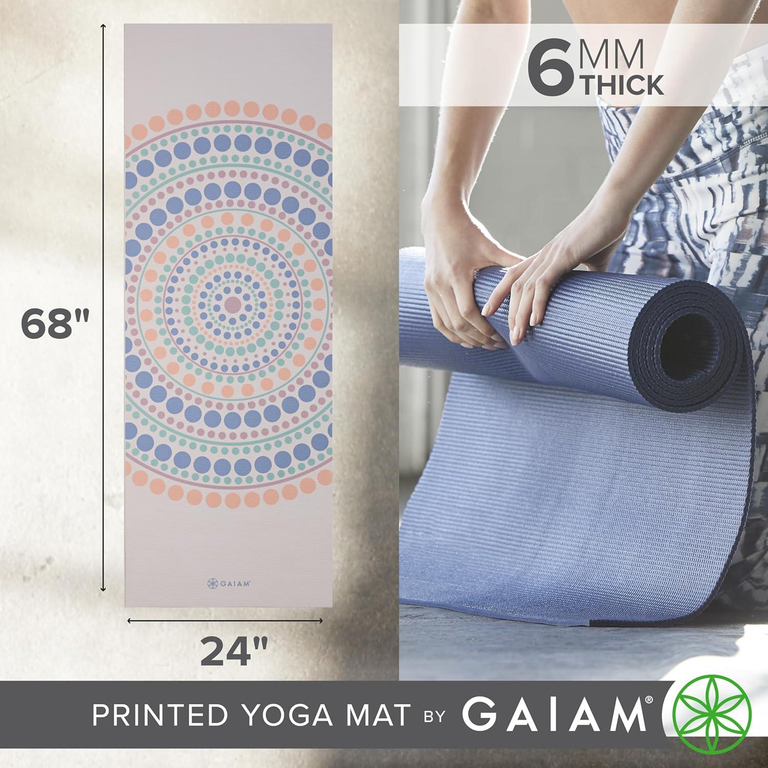 imageGaiam Yoga Mat  Premium 6mm Print Extra Thick Non Slip Exercise ampamp Fitness Mat for All Types of Yoga Pilates ampamp Floor Workouts 68quotL x 24quotW x 6mm ThickRainbow Trance