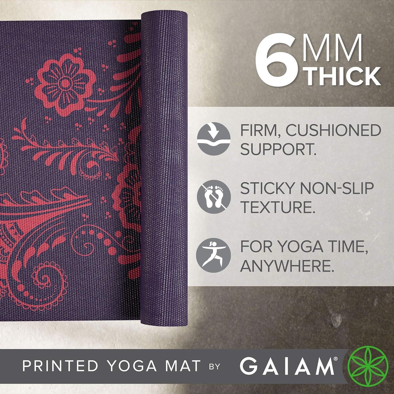 imageGaiam Yoga Mat  Premium 6mm Print Extra Thick Non Slip Exercise ampamp Fitness Mat for All Types of Yoga Pilates ampamp Floor Workouts 68quotL x 24quotW x 6mm ThickAubergine Swirl