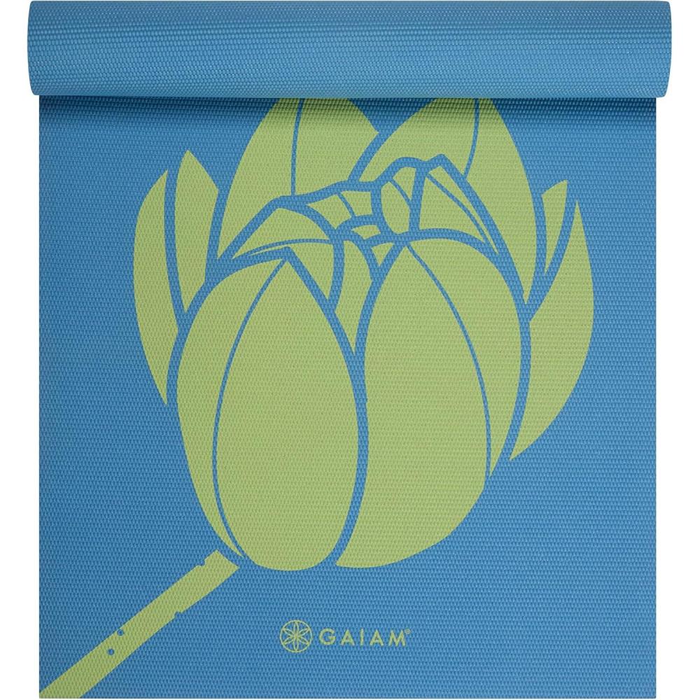 imageGaiam Yoga Mat  Premium 6mm Print Extra Thick Non Slip Exercise ampamp Fitness Mat for All Types of Yoga Pilates ampamp Floor Workouts 68quotL x 24quotW x 6mm ThickLime Blue