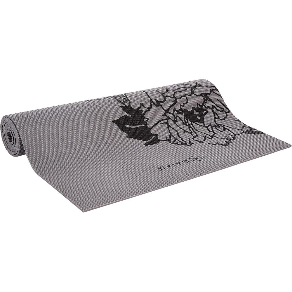 imageGaiam Yoga Mat  Premium 6mm Print Extra Thick Non Slip Exercise ampamp Fitness Mat for All Types of Yoga Pilates ampamp Floor Workouts 68quotL x 24quotW x 6mm ThickGrey Peony