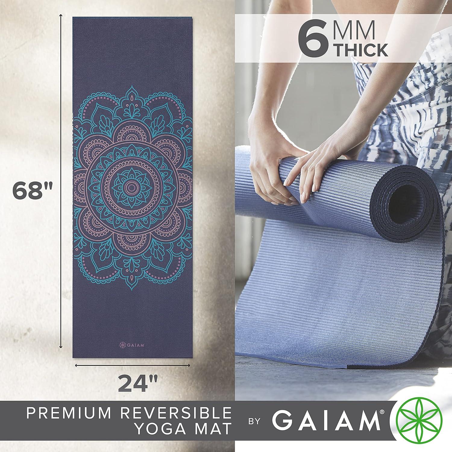 imageGaiam Yoga Mat  Premium 6mm Print Reversible Extra Thick Non Slip Exercise ampamp Fitness Mat for All Types of Yoga Pilates ampamp Floor Workouts 68quot x 24quot x 6mm ThickPurple Illusion