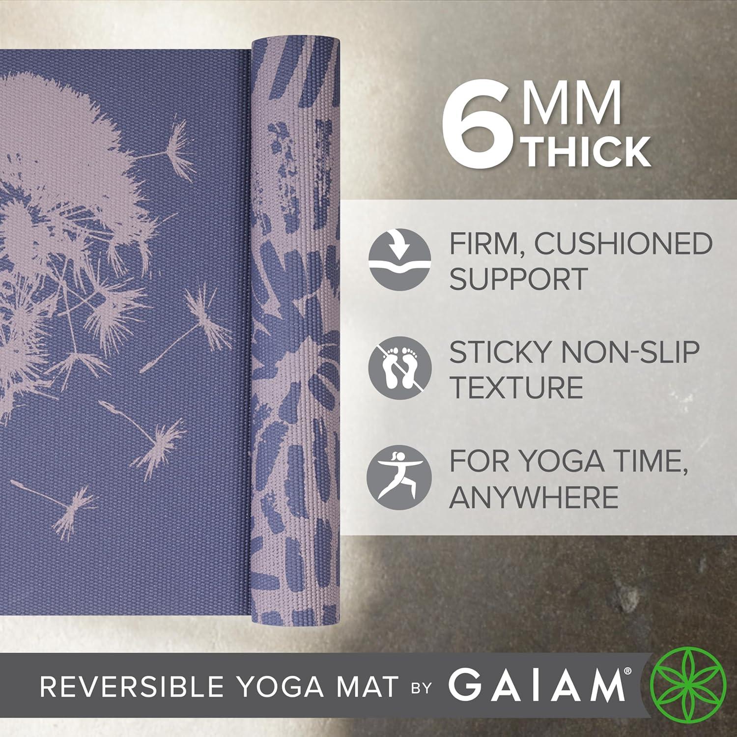 imageGaiam Yoga Mat  Premium 6mm Print Reversible Extra Thick Non Slip Exercise ampamp Fitness Mat for All Types of Yoga Pilates ampamp Floor Workouts 68quot x 24quot x 6mm ThickDandelion Fossil
