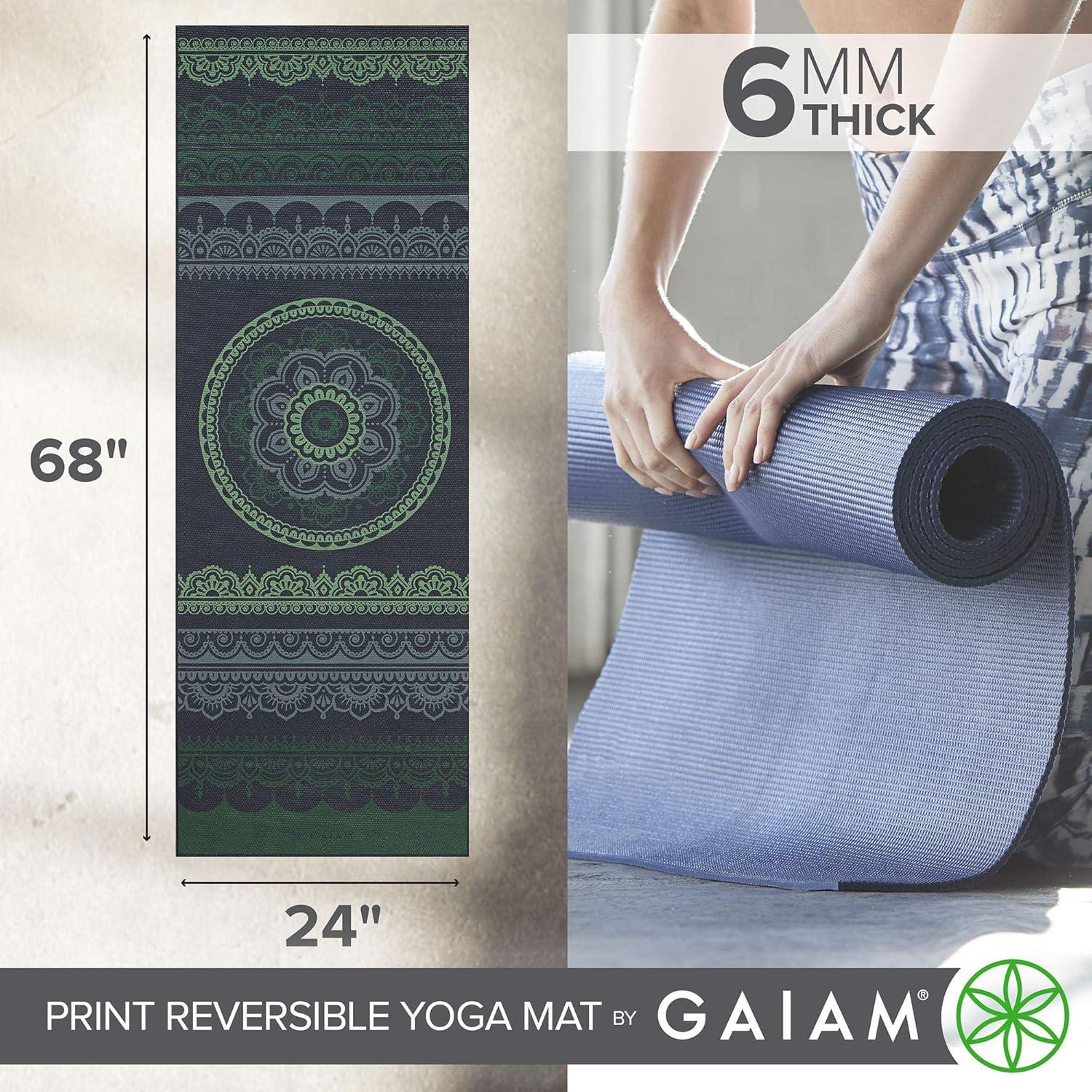 imageGaiam Yoga Mat  Premium 6mm Print Reversible Extra Thick Non Slip Exercise ampamp Fitness Mat for All Types of Yoga Pilates ampamp Floor Workouts 68quot x 24quot x 6mm ThickBoho Folk