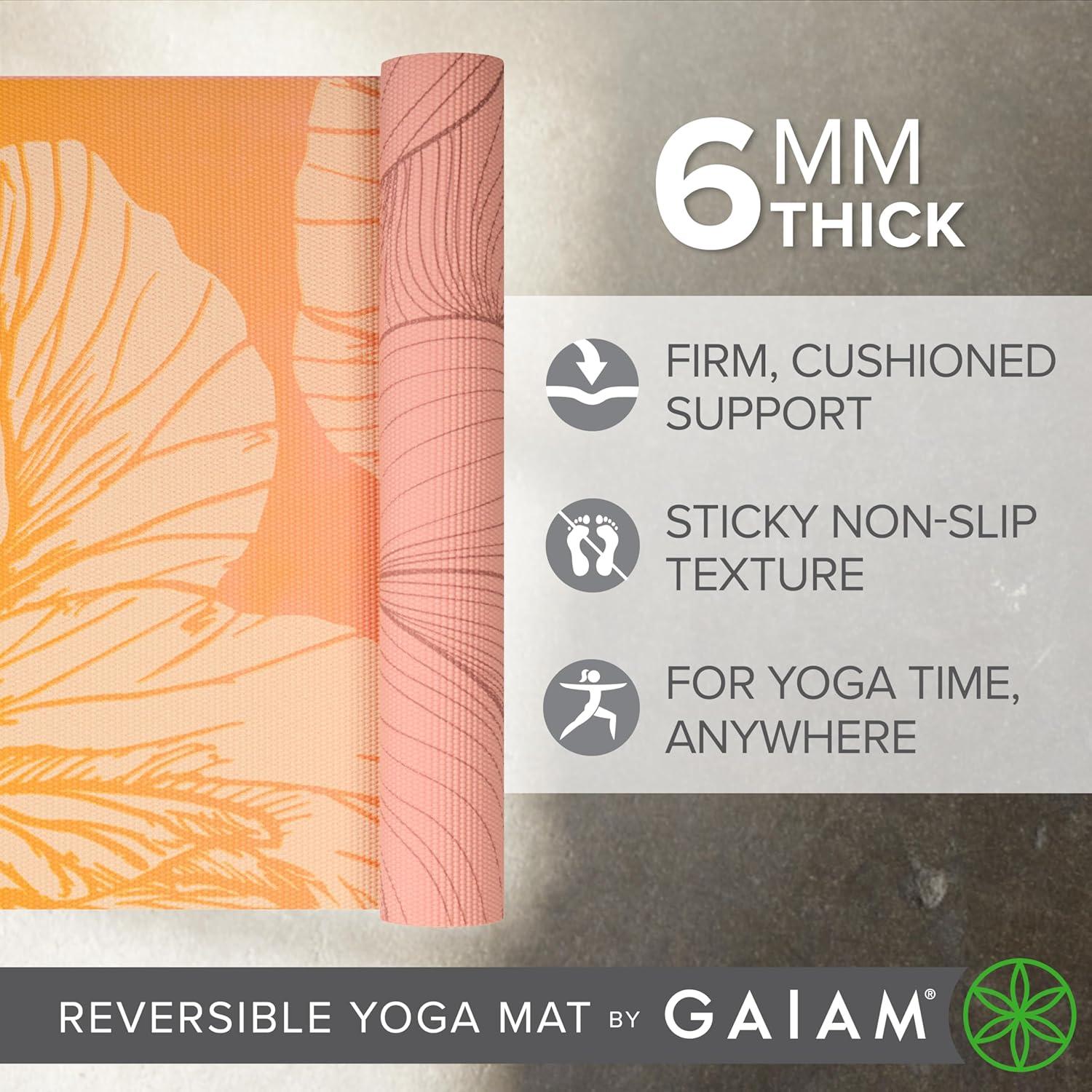 imageGaiam Yoga Mat  Premium 6mm Print Reversible Extra Thick Non Slip Exercise ampamp Fitness Mat for All Types of Yoga Pilates ampamp Floor Workouts 68quot x 24quot x 6mm ThickDahlia Grains