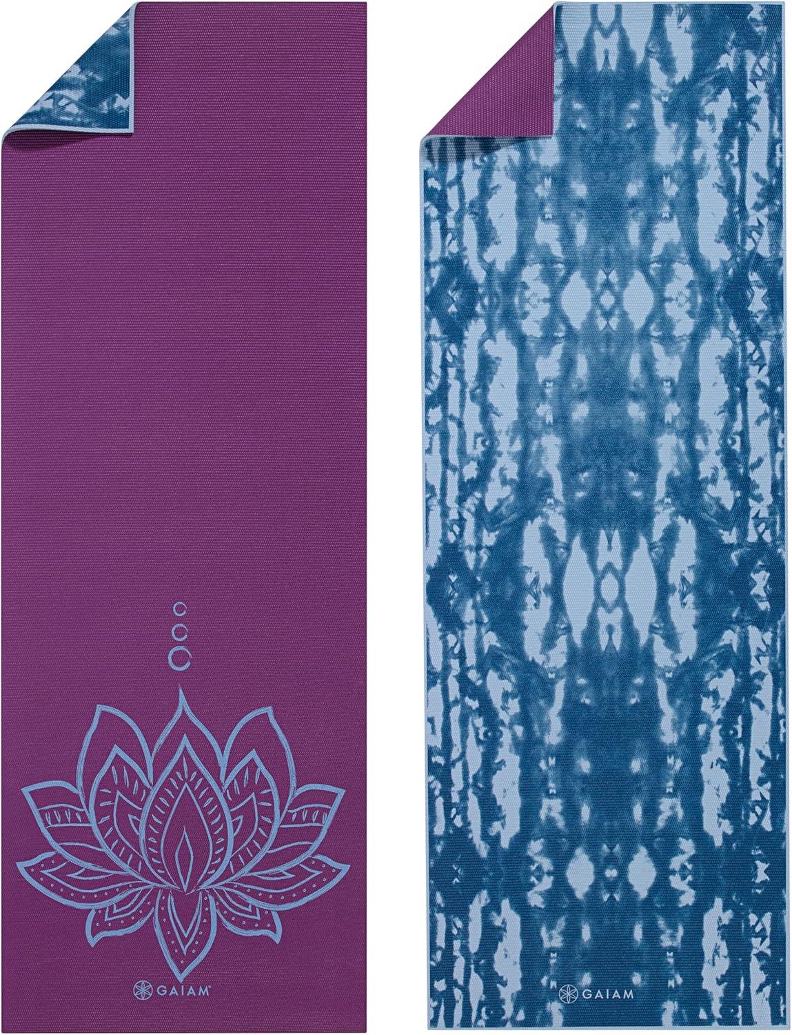 imageGaiam Yoga Mat  Premium 6mm Print Reversible Extra Thick Non Slip Exercise ampamp Fitness Mat for All Types of Yoga Pilates ampamp Floor Workouts 68quot x 24quot x 6mm ThickPurple Lotus