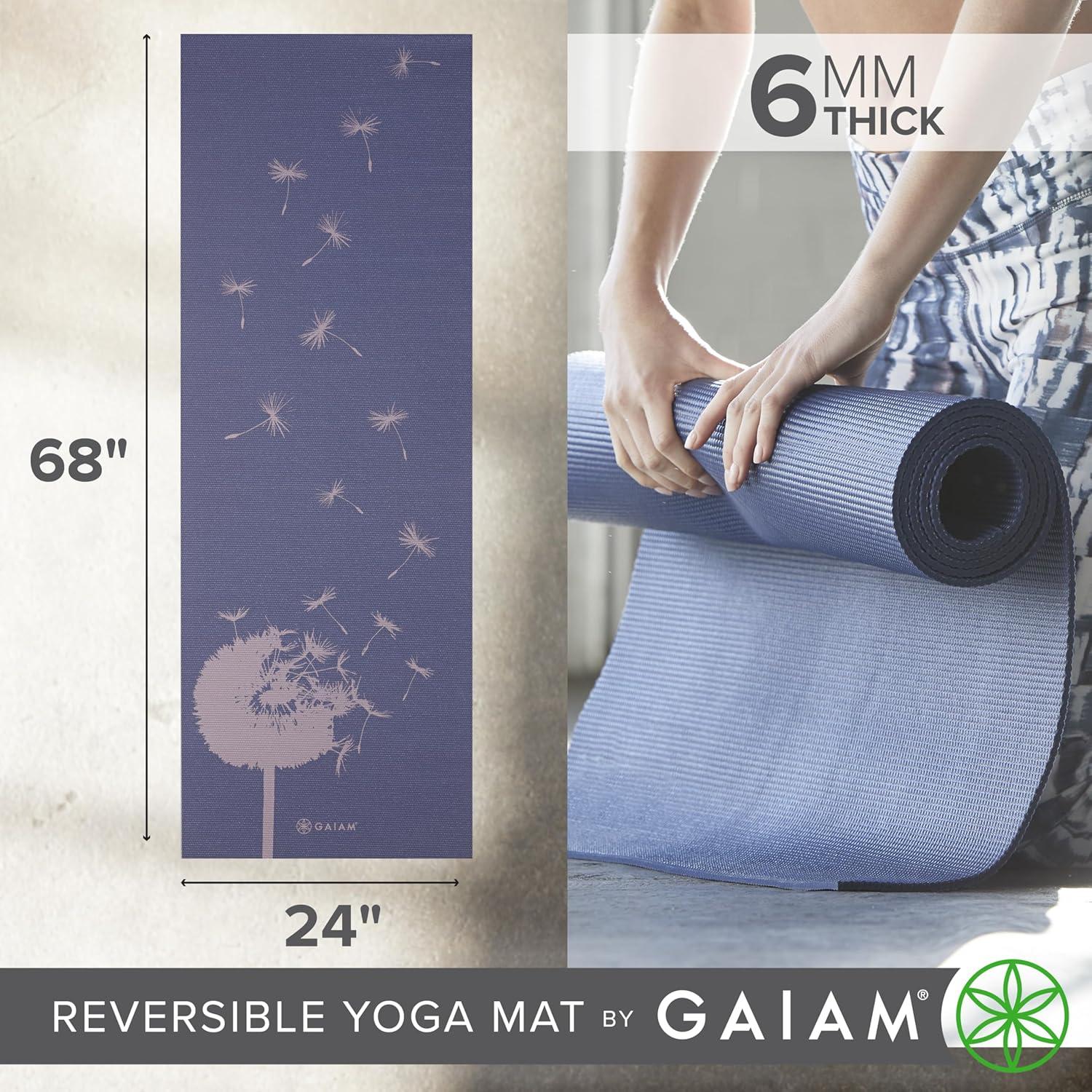 imageGaiam Yoga Mat  Premium 6mm Print Reversible Extra Thick Non Slip Exercise ampamp Fitness Mat for All Types of Yoga Pilates ampamp Floor Workouts 68quot x 24quot x 6mm ThickDandelion Fossil