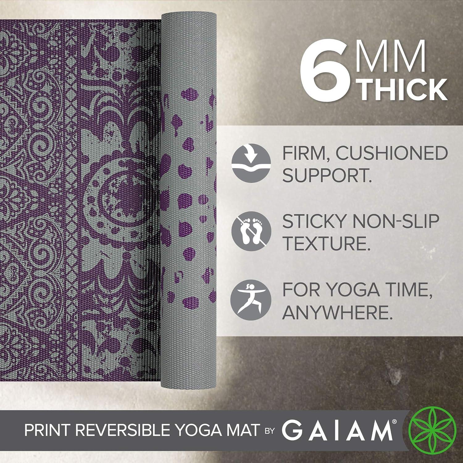 imageGaiam Yoga Mat  Premium 6mm Print Reversible Extra Thick Non Slip Exercise ampamp Fitness Mat for All Types of Yoga Pilates ampamp Floor Workouts 68quot x 24quot x 6mm ThickPlum Etching