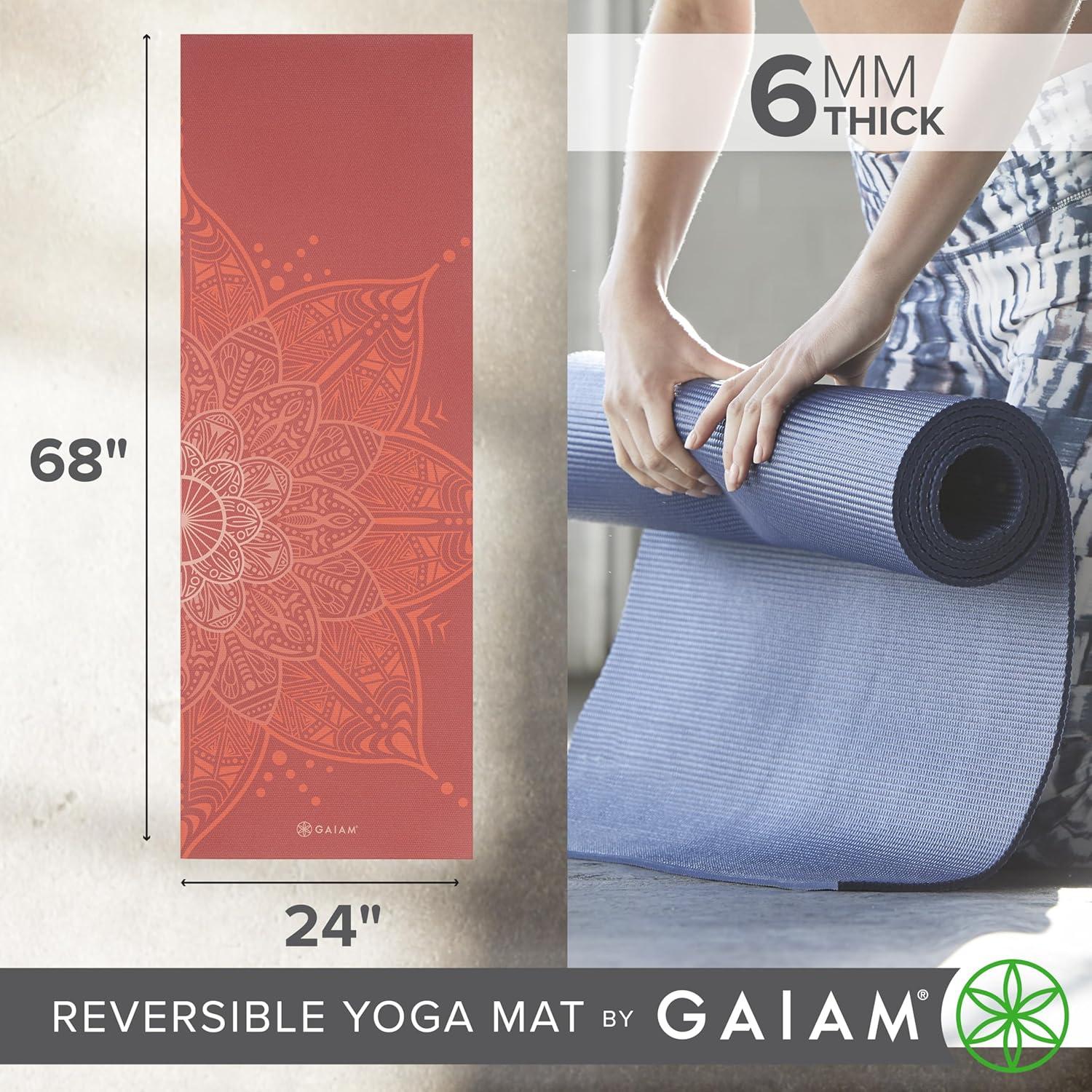 imageGaiam Yoga Mat  Premium 6mm Print Reversible Extra Thick Non Slip Exercise ampamp Fitness Mat for All Types of Yoga Pilates ampamp Floor Workouts 68quot x 24quot x 6mm ThickChanging Petals