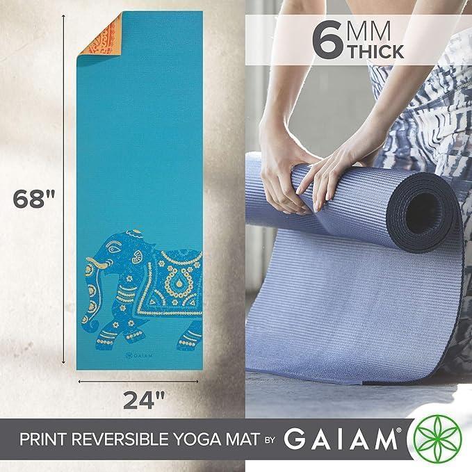 imageGaiam Yoga Mat  Premium 6mm Print Reversible Extra Thick Non Slip Exercise ampamp Fitness Mat for All Types of Yoga Pilates ampamp Floor Workouts 68quot x 24quot x 6mm ThickElephant