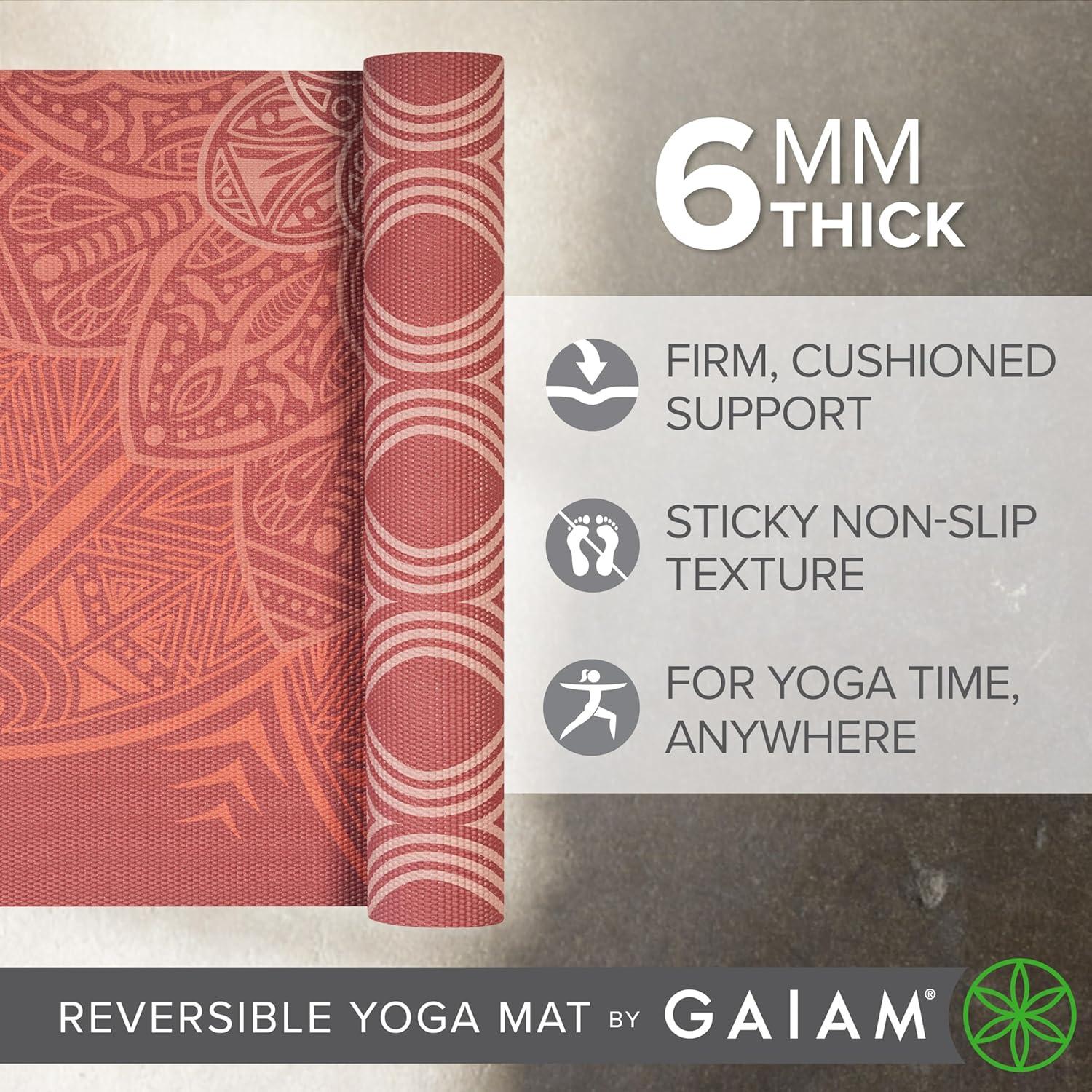 imageGaiam Yoga Mat  Premium 6mm Print Reversible Extra Thick Non Slip Exercise ampamp Fitness Mat for All Types of Yoga Pilates ampamp Floor Workouts 68quot x 24quot x 6mm ThickChanging Petals