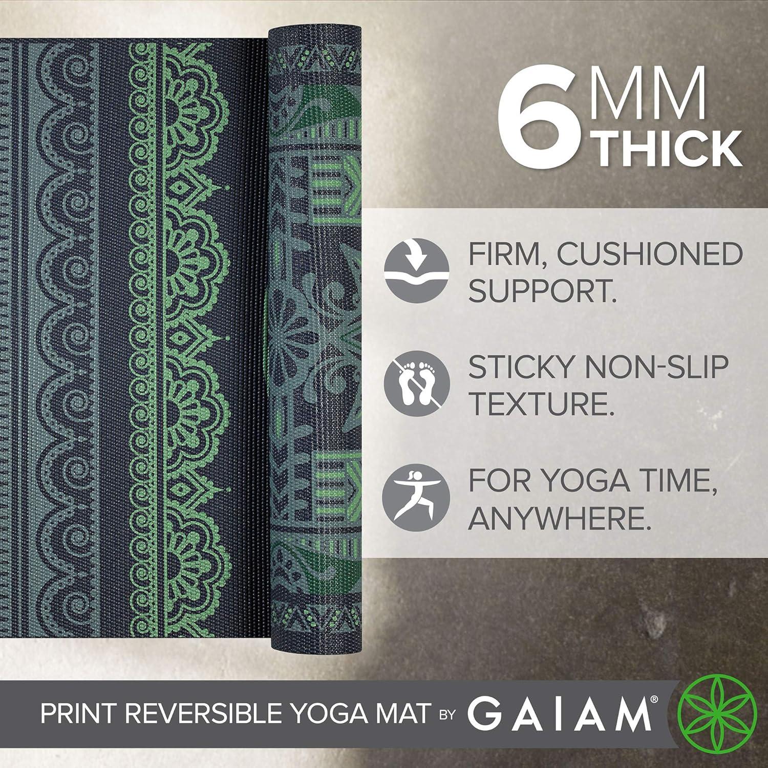 imageGaiam Yoga Mat  Premium 6mm Print Reversible Extra Thick Non Slip Exercise ampamp Fitness Mat for All Types of Yoga Pilates ampamp Floor Workouts 68quot x 24quot x 6mm ThickBoho Folk