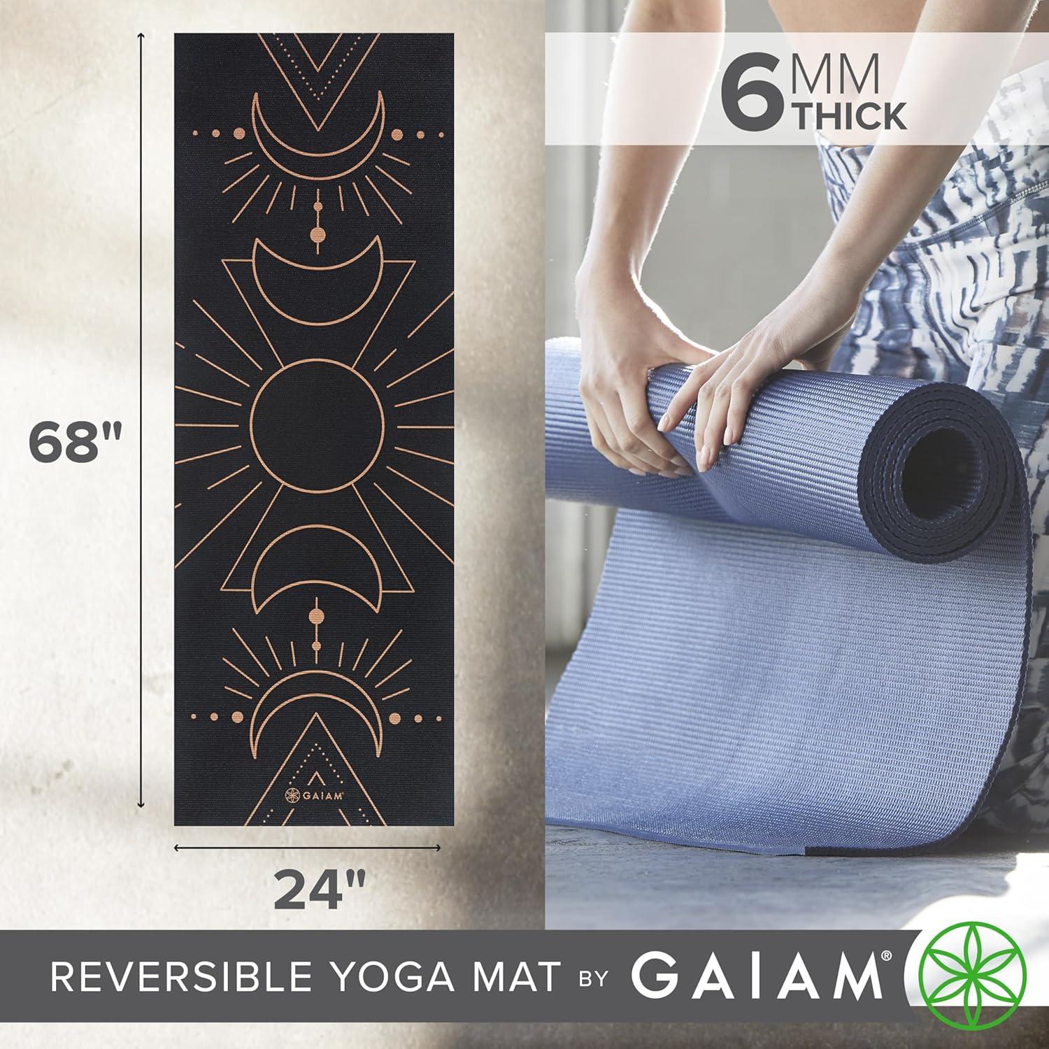 imageGaiam Yoga Mat  Premium 6mm Print Reversible Extra Thick Non Slip Exercise ampamp Fitness Mat for All Types of Yoga Pilates ampamp Floor Workouts 68quot x 24quot x 6mm ThickCosmic Energy