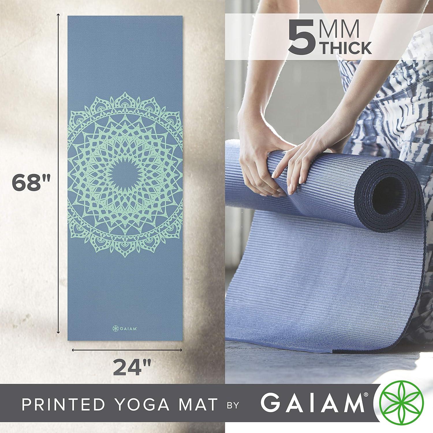 imageGaiam Yoga Mat  Premium 5mm Print Thick Non Slip Exercise ampamp Fitness Mat for All Types of Yoga Pilates ampamp Floor Workouts 68quot x 24quot x 5mmCool Mint Point
